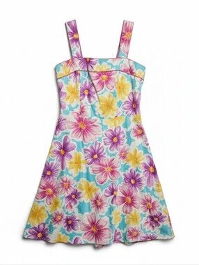 Scarlette Floral Sundress - Aqua with Pink & Yellow Flowers Size 9/10